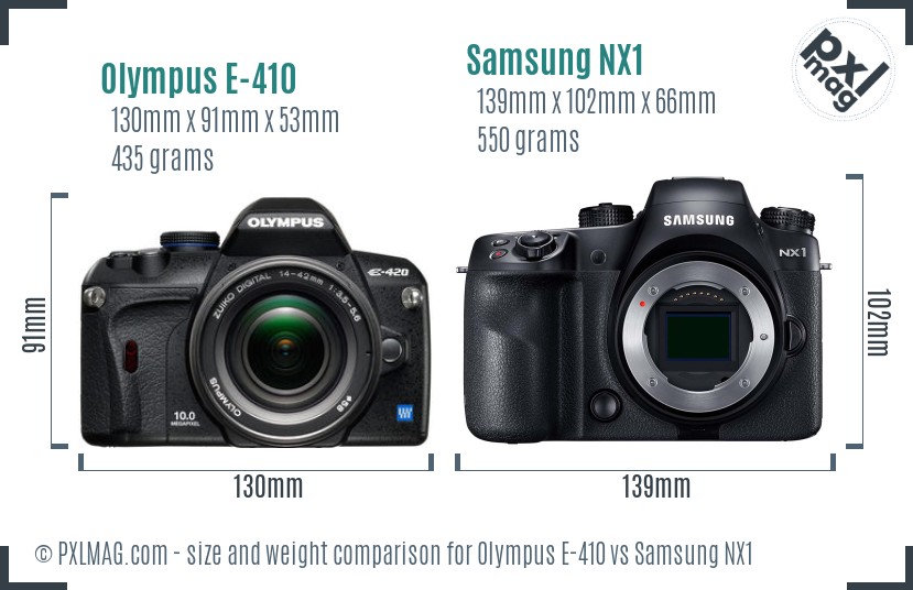 Olympus E-410 vs Samsung NX1 size comparison
