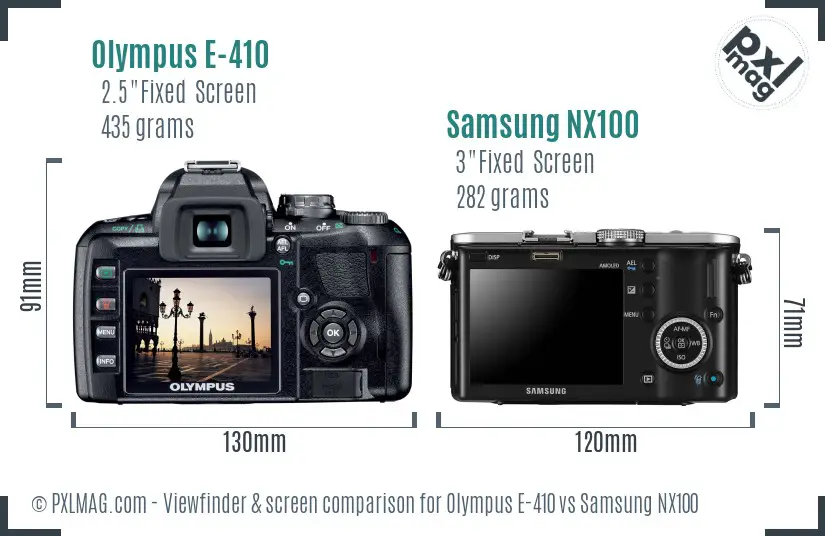 Olympus E-410 vs Samsung NX100 Screen and Viewfinder comparison