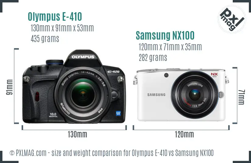 Olympus E-410 vs Samsung NX100 size comparison