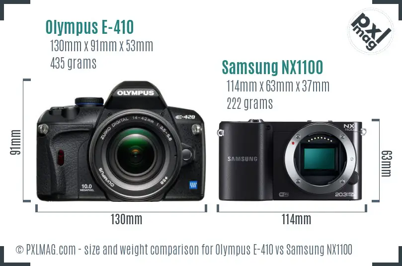 Olympus E-410 vs Samsung NX1100 size comparison