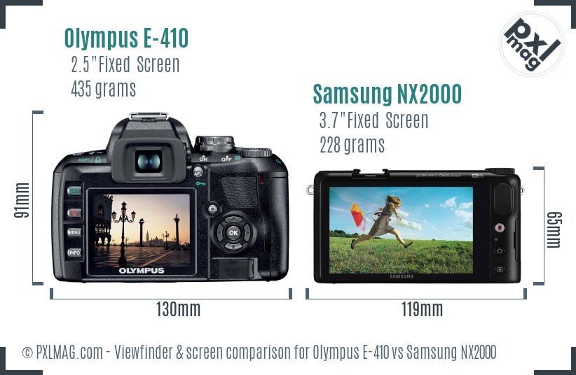 Olympus E-410 vs Samsung NX2000 Screen and Viewfinder comparison