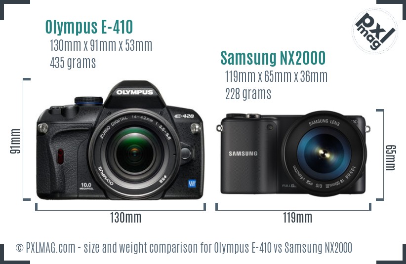 Olympus E-410 vs Samsung NX2000 size comparison Olympus E-410 vs Samsung NX2000 size comparison