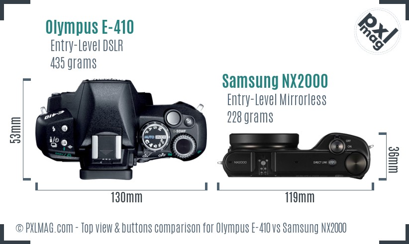 Olympus E-410 vs Samsung NX2000 top view buttons comparison