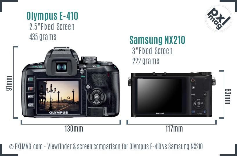 Olympus E-410 vs Samsung NX210 Screen and Viewfinder comparison