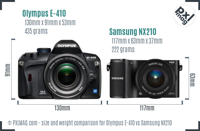 Olympus E-410 vs Samsung NX210 size comparison Olympus E-410 vs Samsung NX210 size comparison
