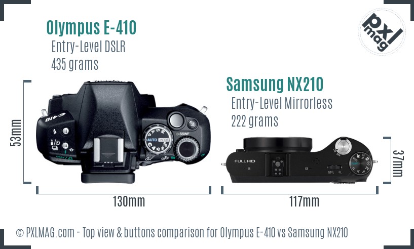 Olympus E-410 vs Samsung NX210 top view buttons comparison