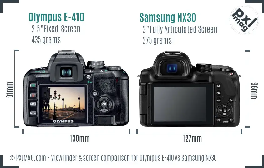 Olympus E-410 vs Samsung NX30 Screen and Viewfinder comparison