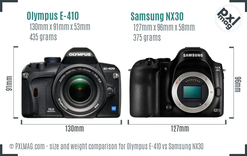 Olympus E-410 vs Samsung NX30 size comparison