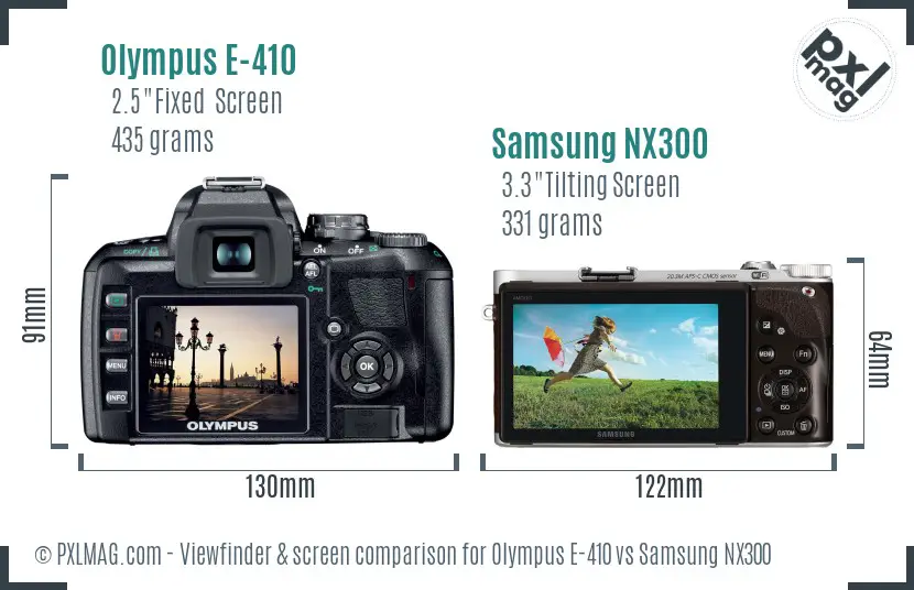 Olympus E-410 vs Samsung NX300 Screen and Viewfinder comparison