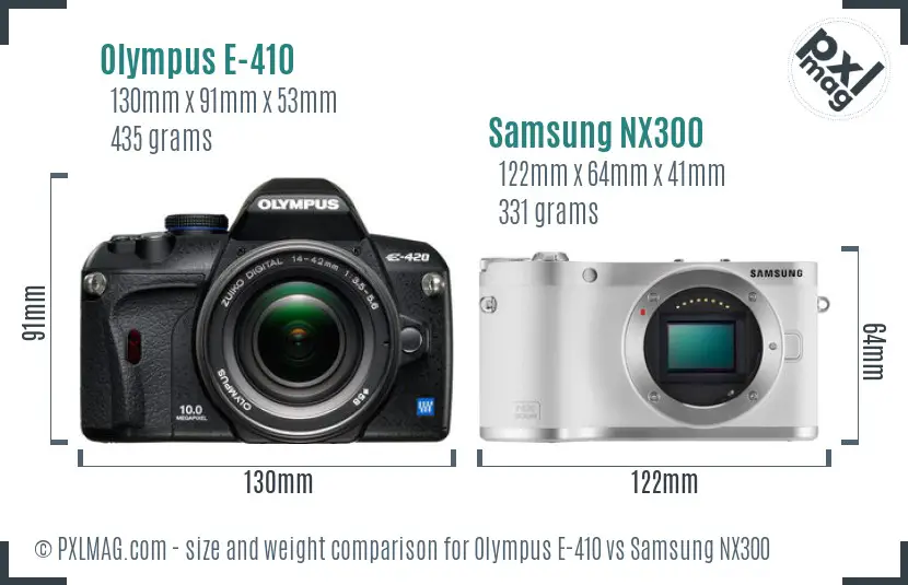 Olympus E-410 vs Samsung NX300 size comparison