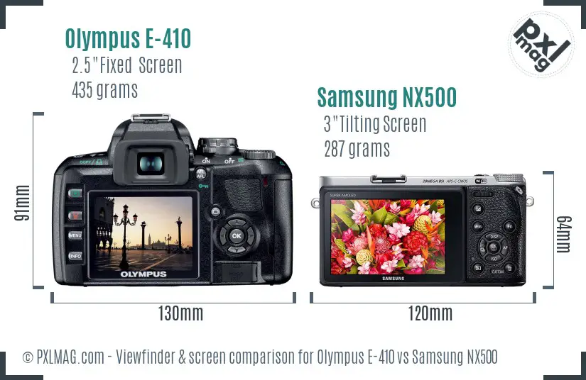 Olympus E-410 vs Samsung NX500 Screen and Viewfinder comparison Olympus E-410 vs Samsung NX500 Screen and Viewfinder comparison