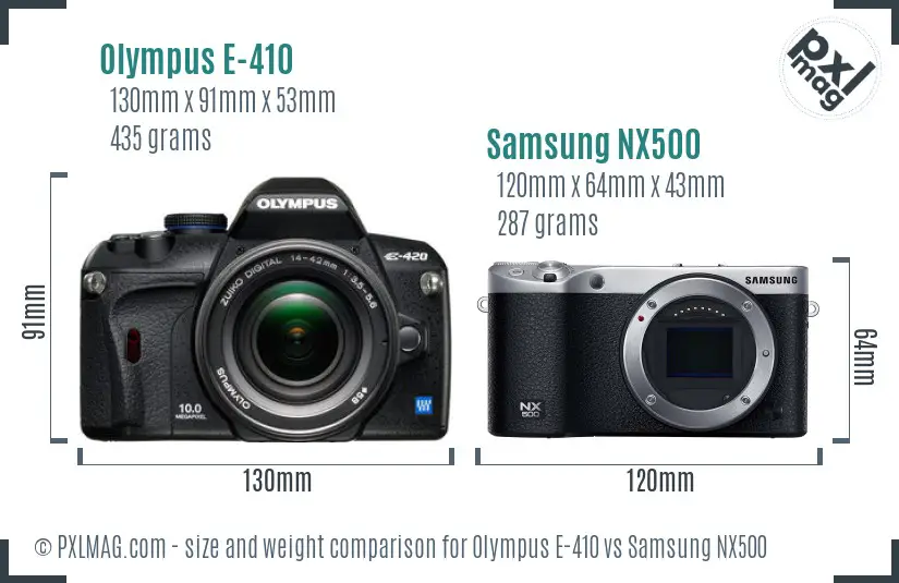 Olympus E-410 vs Samsung NX500 size comparison Olympus E-410 vs Samsung NX500 size comparison