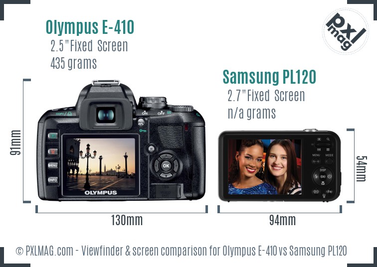 Olympus E-410 vs Samsung PL120 Screen and Viewfinder comparison