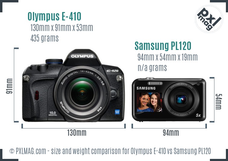 Olympus E-410 vs Samsung PL120 size comparison