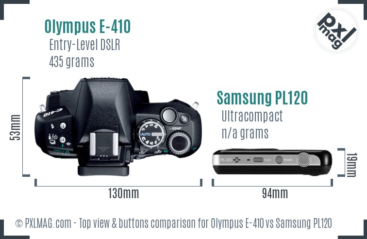 Olympus E-410 vs Samsung PL120 top view buttons comparison