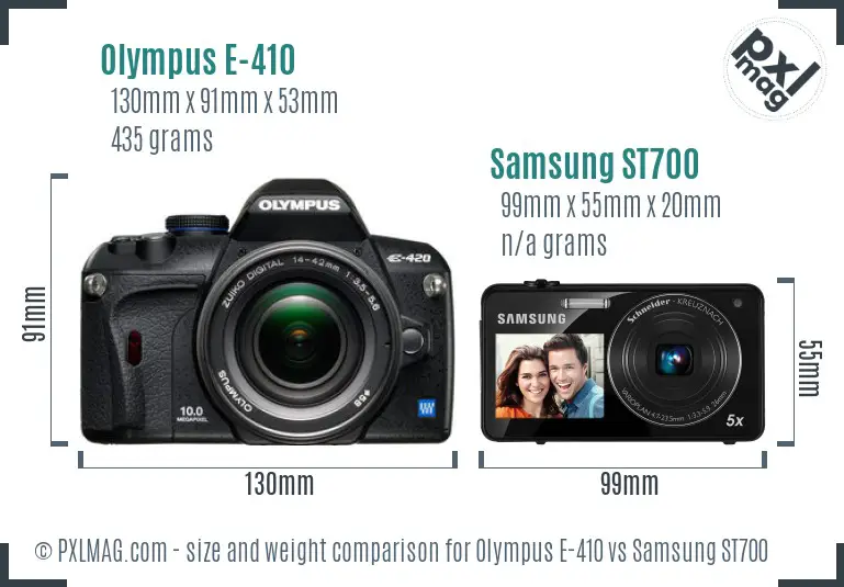 Olympus E-410 vs Samsung ST700 size comparison