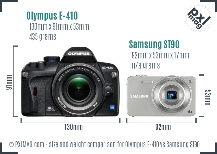 Olympus E-410 vs Samsung ST90 size comparison