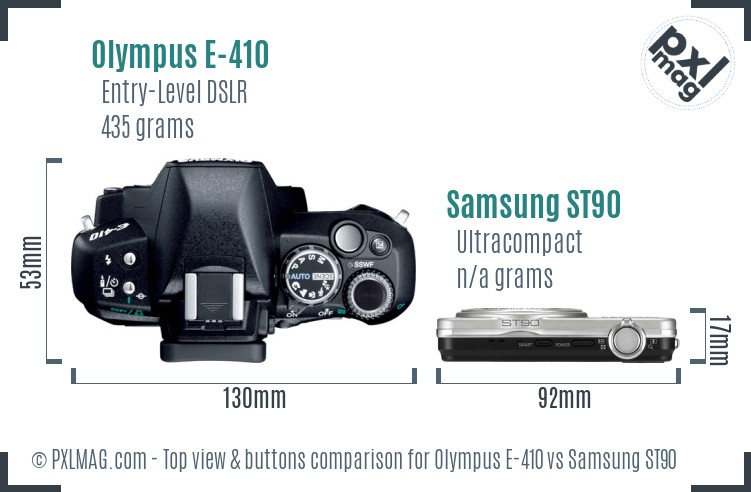 Olympus E-410 vs Samsung ST90 top view buttons comparison