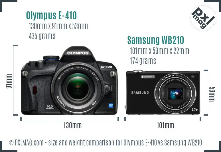 Olympus E-410 vs Samsung WB210 size comparison
