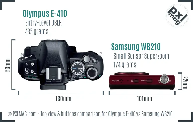 Olympus E-410 vs Samsung WB210 top view buttons comparison