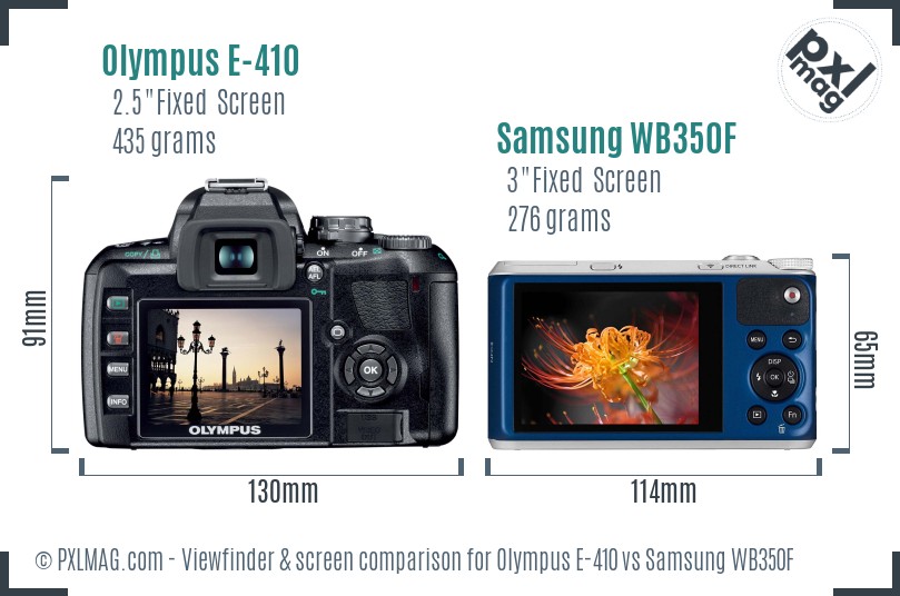 Olympus E-410 vs Samsung WB350F Screen and Viewfinder comparison
