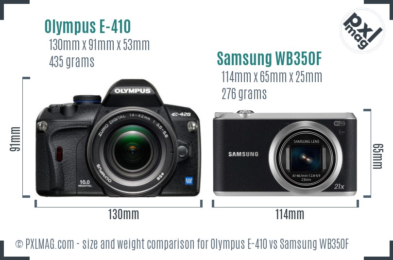 Olympus E-410 vs Samsung WB350F size comparison