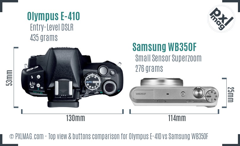 Olympus E-410 vs Samsung WB350F top view buttons comparison