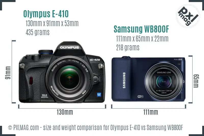 Olympus E-410 vs Samsung WB800F size comparison