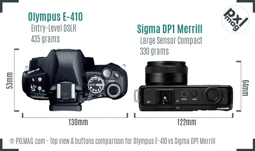Olympus E-410 vs Sigma DP1 Merrill top view buttons comparison