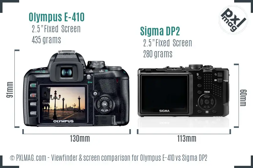 Olympus E-410 vs Sigma DP2 Screen and Viewfinder comparison