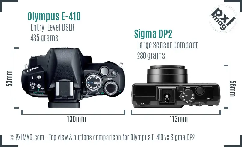 Olympus E-410 vs Sigma DP2 top view buttons comparison