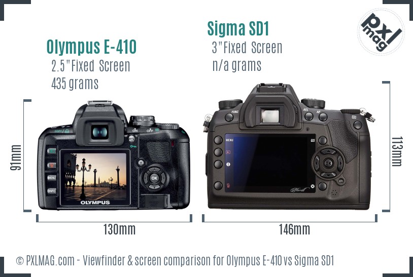 Olympus E-410 vs Sigma SD1 Screen and Viewfinder comparison