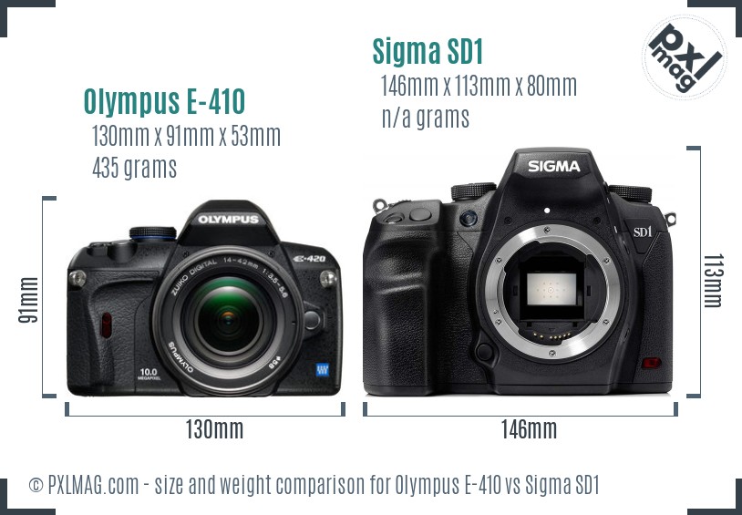 Olympus E-410 vs Sigma SD1 size comparison