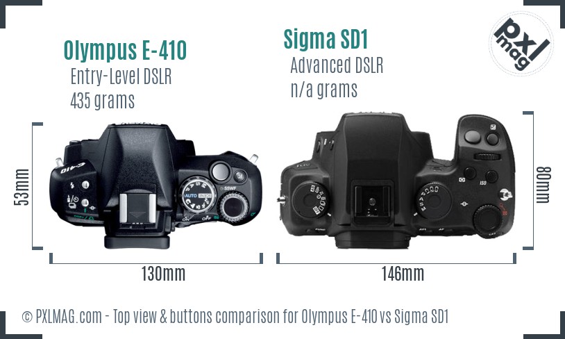 Olympus E-410 vs Sigma SD1 top view buttons comparison