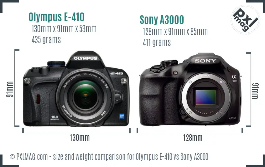 Olympus E-410 vs Sony A3000 size comparison