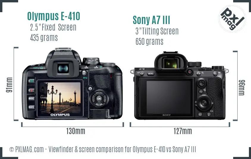Olympus E-410 vs Sony A7 III Screen and Viewfinder comparison