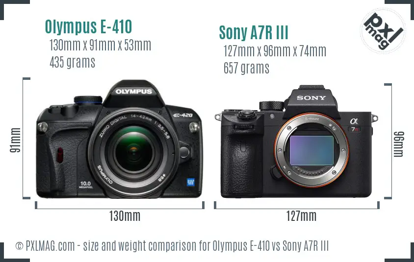 Olympus E-410 vs Sony A7R III size comparison Olympus E-410 vs Sony A7R III size comparison