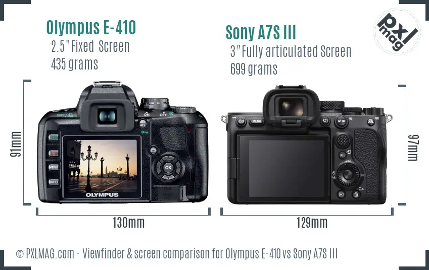 Olympus E-410 vs Sony A7S III Screen and Viewfinder comparison