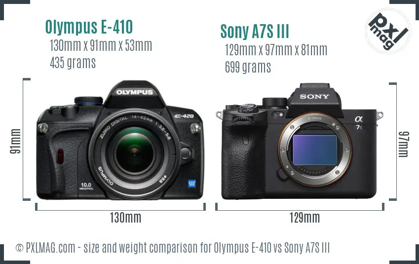 Olympus E-410 vs Sony A7S III size comparison
