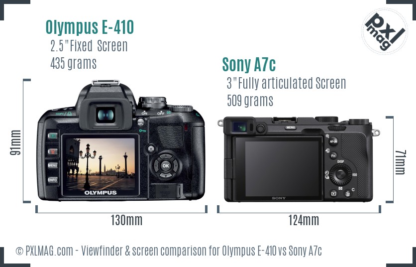 Olympus E-410 vs Sony A7c Screen and Viewfinder comparison