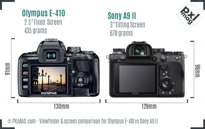 Olympus E-410 vs Sony A9 II Screen and Viewfinder comparison