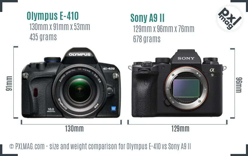 Olympus E-410 vs Sony A9 II size comparison