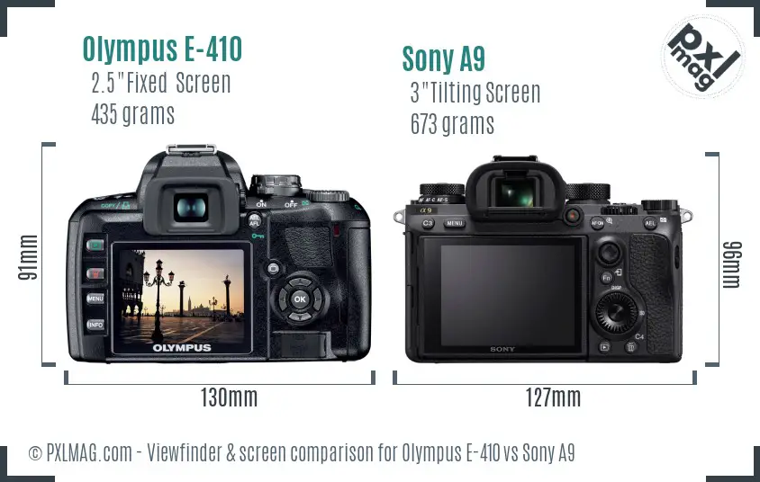 Olympus E-410 vs Sony A9 Screen and Viewfinder comparison
