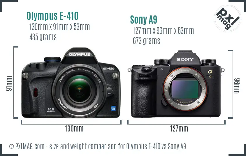 Olympus E-410 vs Sony A9 size comparison