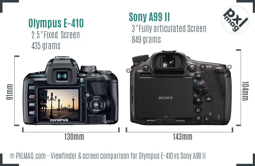 Olympus E-410 vs Sony A99 II Screen and Viewfinder comparison