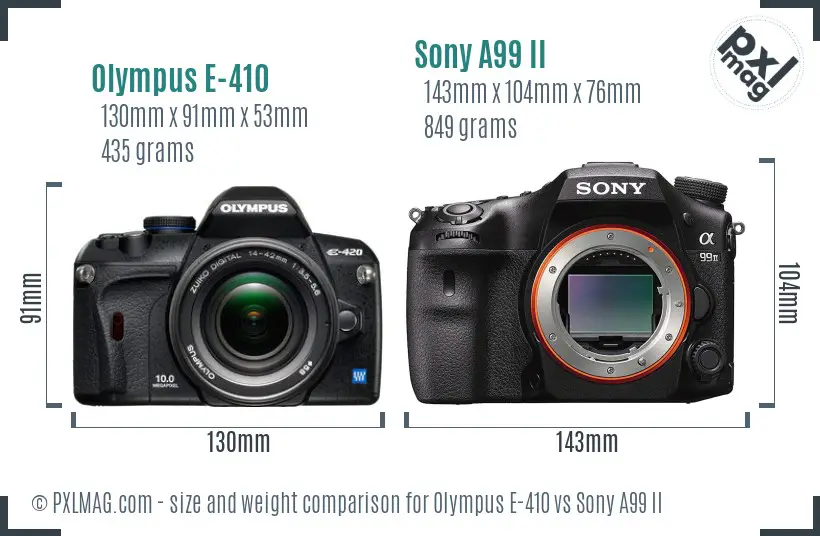 Olympus E-410 vs Sony A99 II size comparison