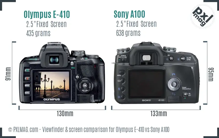 Olympus E-410 vs Sony A100 Screen and Viewfinder comparison