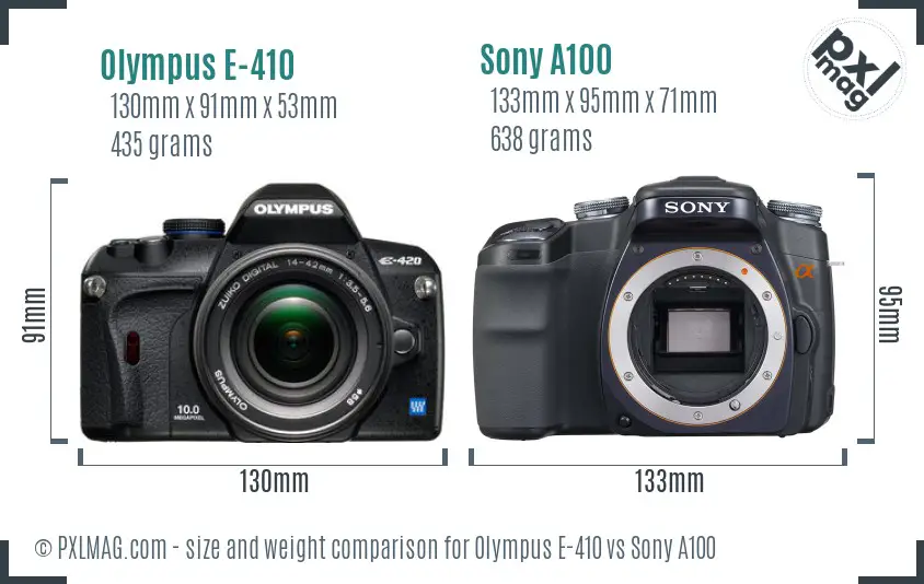 Olympus E-410 vs Sony A100 size comparison