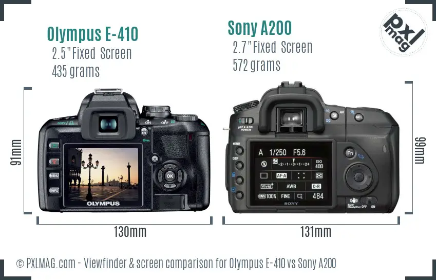 Olympus E-410 vs Sony A200 Screen and Viewfinder comparison Olympus E-410 vs Sony A200 Screen and Viewfinder comparison