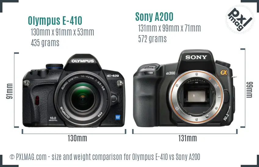Olympus E-410 vs Sony A200 size comparison Olympus E-410 vs Sony A200 size comparison